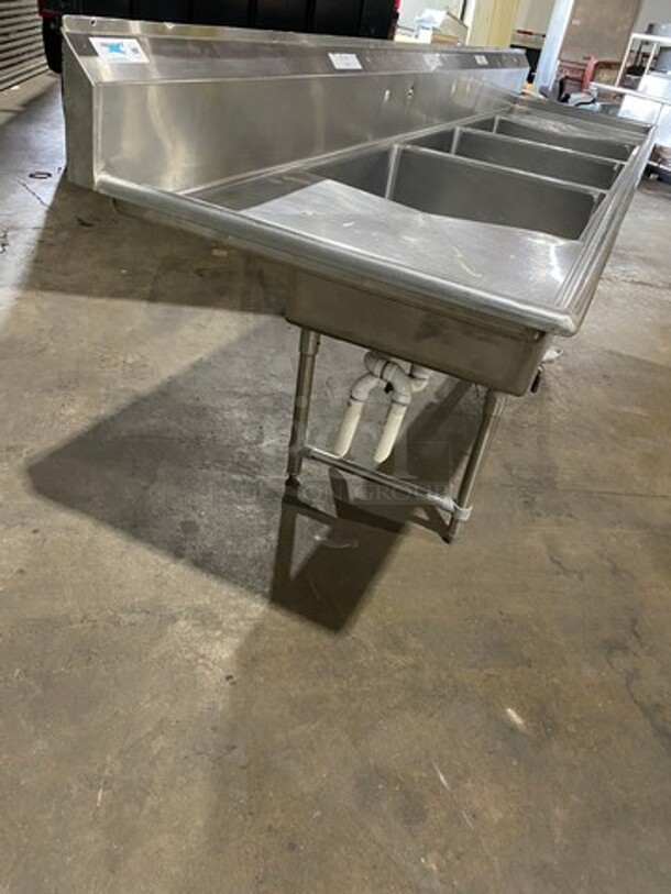Regency Commercial 3 Compartment Dish Washing Sink! With Dual Side Drain Board! With Back Splash! All Stainless Steel! On Legs! Model: 600S32424224 - Image 3 of 9