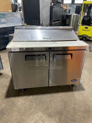 Atosa Commercial Refrigerated Mega Top Sandwich Prep Table! With Commercial Cutting Board! With 2 Door Storage Space Underneath! All Stainless Steel! On Casters! Model MSF8302 Serial MSF8302AUS100317022300C40028