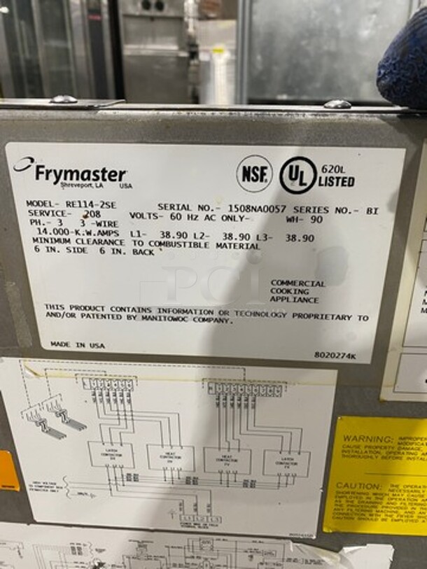 Frymaster Commercial Electric Powered Deep Fat Fryer! With Metal Frying Baskets! With Side Splashes! All Stainless Steel! On Casters! Model: RE1142SE SN: 1508NA0057 208V 60HZ 3 Phase - Image 10 of 12