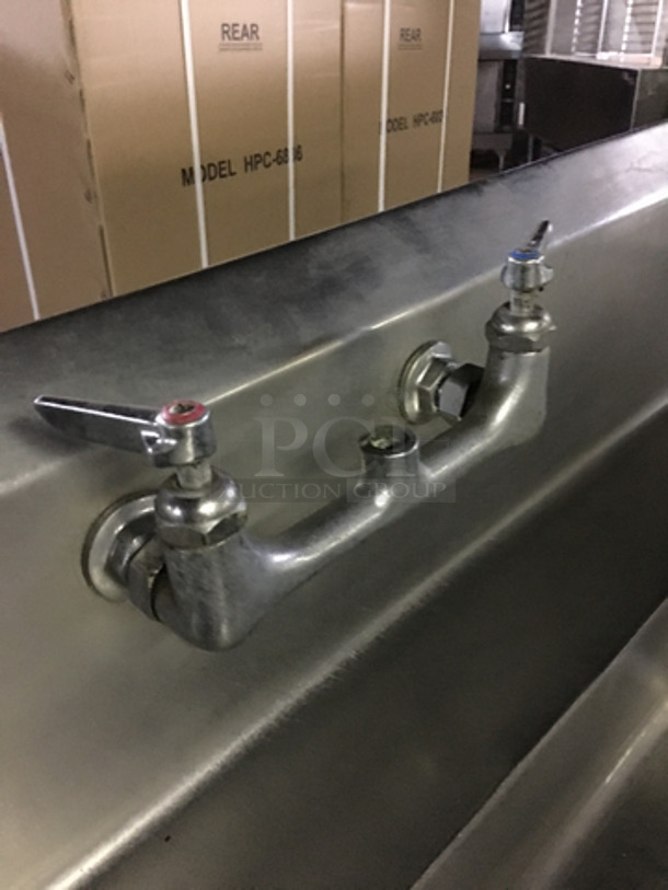 GREAT FIND! All Stainless Steel Single Bay Hand Sink/ Worktable! With Backsplash! With Handles! With Underneath Storage Space! On Legs! Can Connect To Operating Dishwasher! - Image 6 of 8