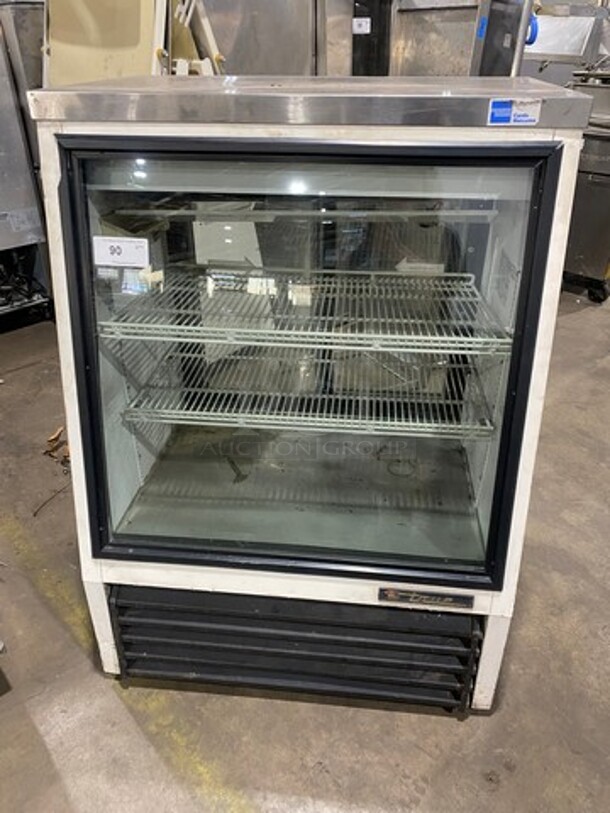 COOL! True Commercial Refrigerated Deli Display Case! With Back Sliding Access Glass Doors! With Poly Coated Racks! Model: TSID362 SN: 5097203 115V 60HZ 1 Phase