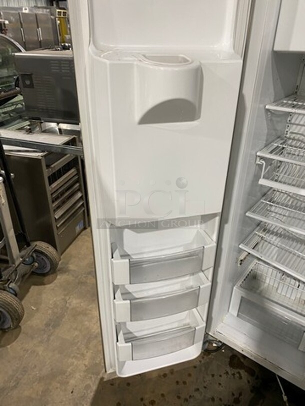 Monogram Upright Half Cooler Half Freezer Combo Unit! With Ice And Water Dispenser! With Poly Coated Racks And Shelves! Stainless Steel! - Image 7 of 10