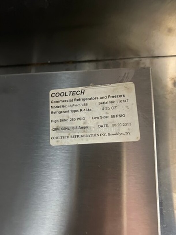Cool Tech Commercial Single Door Lowboy/ Worktop Cooler! All Stainless Steel! On Casters! Model: CMPH27LBB SN: 116147 120V 60HZ 1 Phase - Image 7 of 8