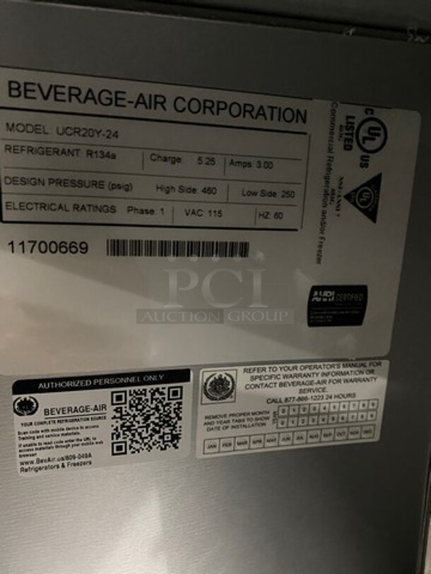 NEW! Beverage Air Commercial Single Door Lowboy/Work Top Cooler! All Stainless Steel! On Casters! Model: UCR20Y24 SN: 11700669 115V 60HZ 1 Phase - Image 6 of 8