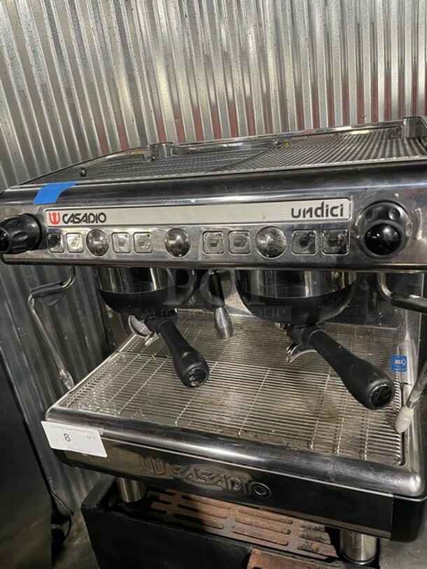 Casadio Stainless Steel Commercial Countertop 2 Group Espresso Machine w/ 2 Portafilters and 2 Steam Wands! MODEL UNDICI 208V 1PH - Image 6 of 12