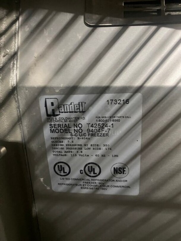 Randell Commercial Single Door Refrigerated Lowboy/ Worktop Freezer! With Poly Coated Racks! Solid Stainless Steel! Model: 9404F7 SN: T425241 115V 60HZ 1 Phase - Image 6 of 10