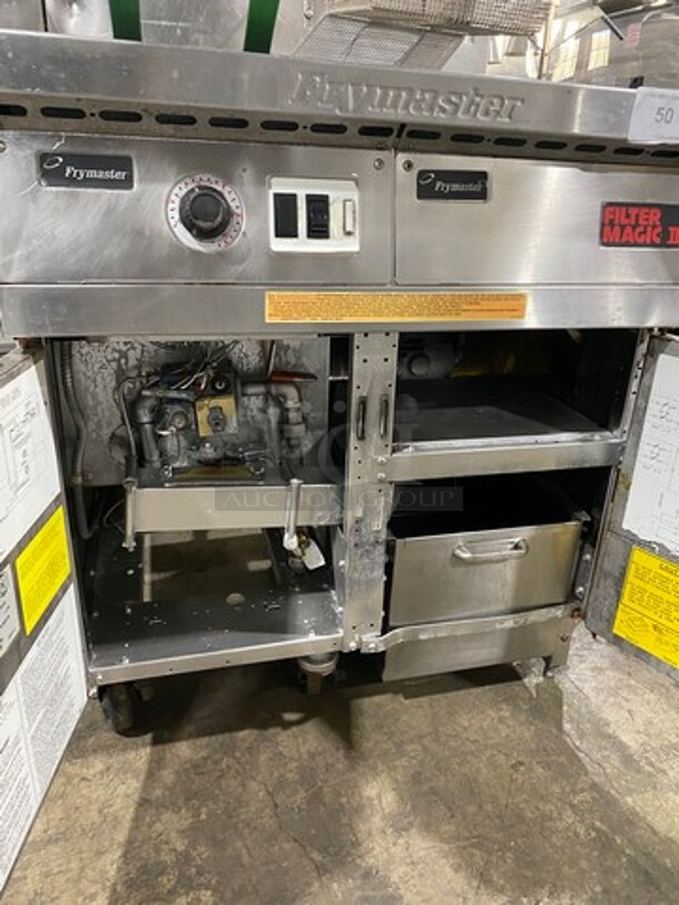 Frymaster Commercial Natural Gas Powered Deep Fat Fryer With Side Dumping Station! With Metal Frying Baskets! With Back Splash! All Stainless Steel! On Casters! Model: FM145ESC SN: 0204GH0013 - Image 8 of 12