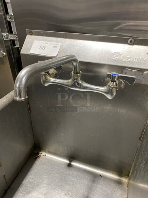 L & J Commercial Single Bay Drop In Sink! With Faucet And Handles! With Back Splash! Solid Stainless Steel! On Legs! - Image 6 of 7