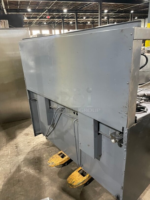 Garland Natural Gas Powered 6 Burner Stove With Raised 24" Flat Griddle & Cheese Melter Combo! With 2 Full Size Ovens Underneath!  With Backsplash & Overhead Salamander Shelf! On Legs! - Image 4 of 9