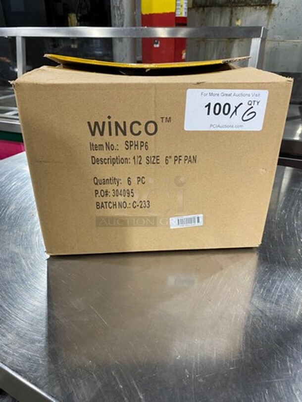 NEW! IN THE BOX! Winco Half Sized Perforated Pans! 6 Pans Per Box! 1 Box Per Lot! 6x Your Bid!