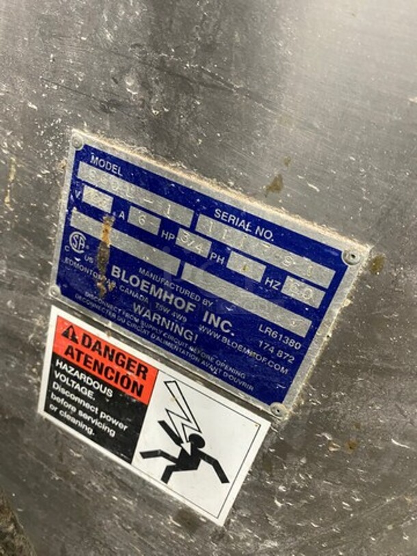 Bloemhof Commercial Dough Sheeter/Molder! On Casters! WORKING WHEN REMOVED! Model: 860L1 SN: 111791 220V 60HZ 1 Phase - Image 8 of 9