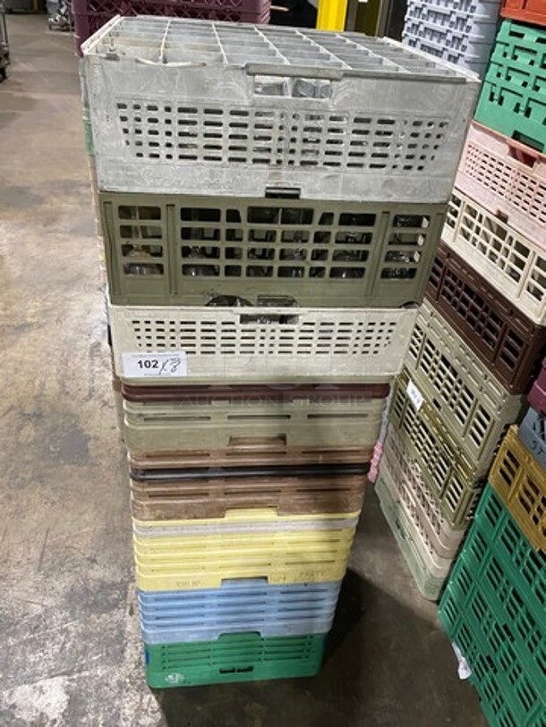 MISCELLANEOUS! Assorted Color Poly Cup Crates! With Assorted Style Stemmed Wine Glasses! 8x Your Bid!