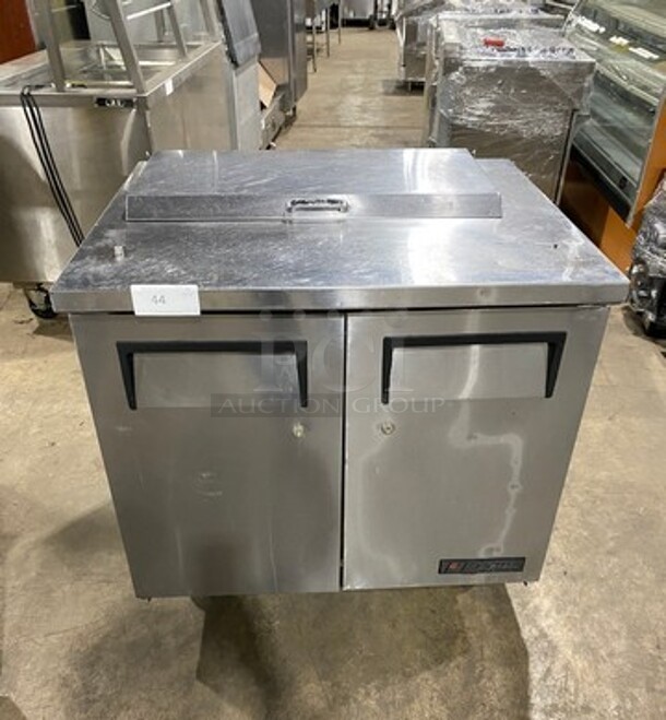 SWEET! True Commercial Refrigerated Sandwich Prep Table With 2 Door Storage Underneath! All Stainless Steel! On Commercial Casters! MODELTSSU3608 SN:8815688