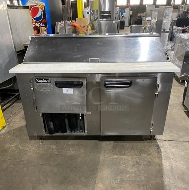 Leader Commercial Refrigerated Bain Marie Sandwich Prep Table! With 2 Door Underneath Storage Space! With Commercial Cutting Board! All Stainless Steel! On Casters! MODEL LM60SC SN:GZ08C1786 115V 1PH