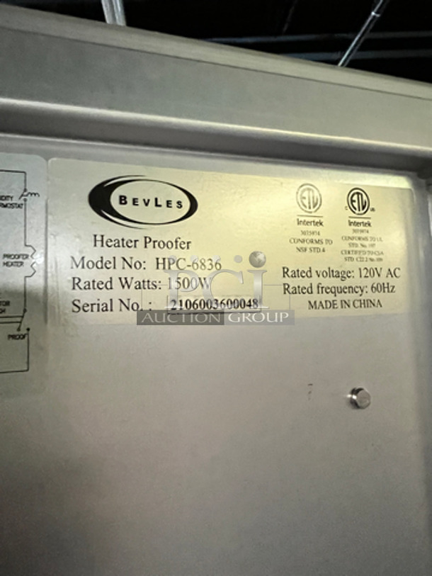 FAB! BRAND NEW! Bevles One Door Warming/Proofing Cabinet! Holds Full Size Trays! Model 6836 With View Through Door! 120V 1 Phase! On Casters!  - Image 4 of 10