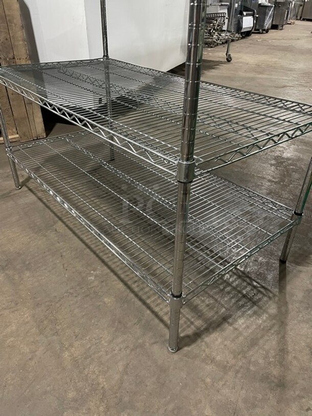 NEW & PERFECT! Metro Commercial Stainless Steel Out Going Station! With 2 Chrome Wire Over Shelves & 2 Full Sized Chrome Wire Under Shelves! With Plastic Storage Bins! On Legs!  - Image 6 of 8