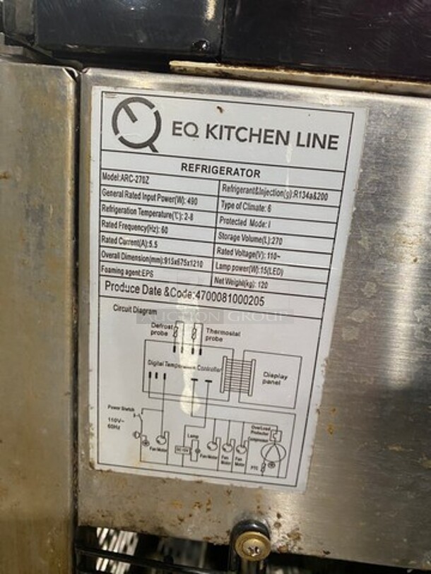 EQ Kitchen Line Commercial Refrigerated Bakery Display Case Merchandiser! With Straight Front Glass! With Sliding Rear Access Doors! Stainless Steel Body! Model: ARC270Z 110V - Image 9 of 12