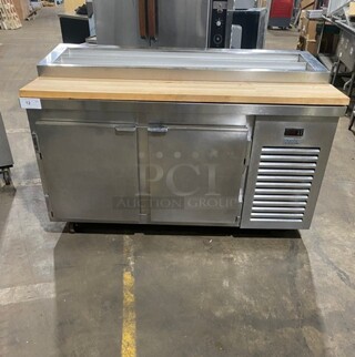 Kairak Stainless Steel Sandwich/Pizza Prep Table With 2 Door Storage Space Underneath! With Commercial Butcher Block Style 1 1/2 Cutting Board! On Casters! MODEL KBP65S SN: T183384D12 115V 1PH