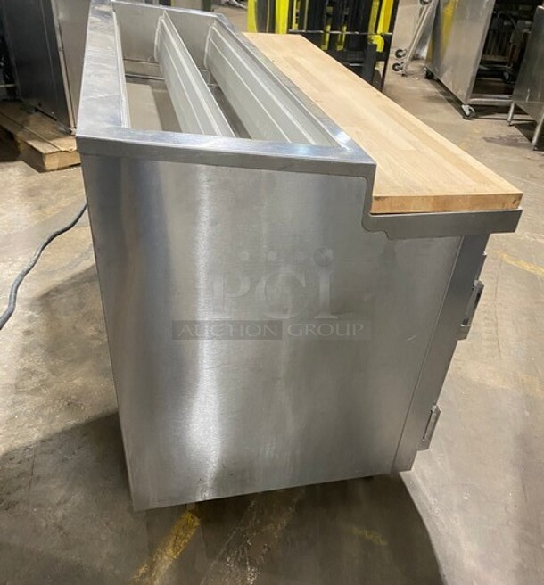 Kairak Stainless Steel Sandwich/Pizza Prep Table With 2 Door Storage Space Underneath! With Commercial Butcher Block Style 1 1/2 Cutting Board! On Casters! MODEL KBP65S SN: T183384D12 115V 1PH - Image 4 of 10