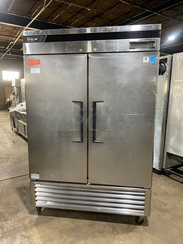 Turbo Air Commercial 2 Door Reach In Refrigerator! All Stainless Steel! With Metal Racks! On Casters! 110-120V 1 Phase! Model: TSR-49SD SN: DR49SB5100! - Image 1 of 9