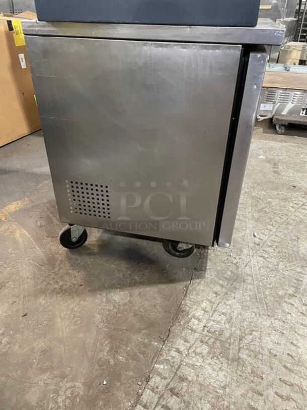 True Commercial Single Door Refrigerated Lowboy/Worktop Cooler! With Poly Coated Rack! All Stainless Steel! On Casters! 115V 1 Phase! Model: TUC-27 SN: 7303590!
 - Image 3 of 7