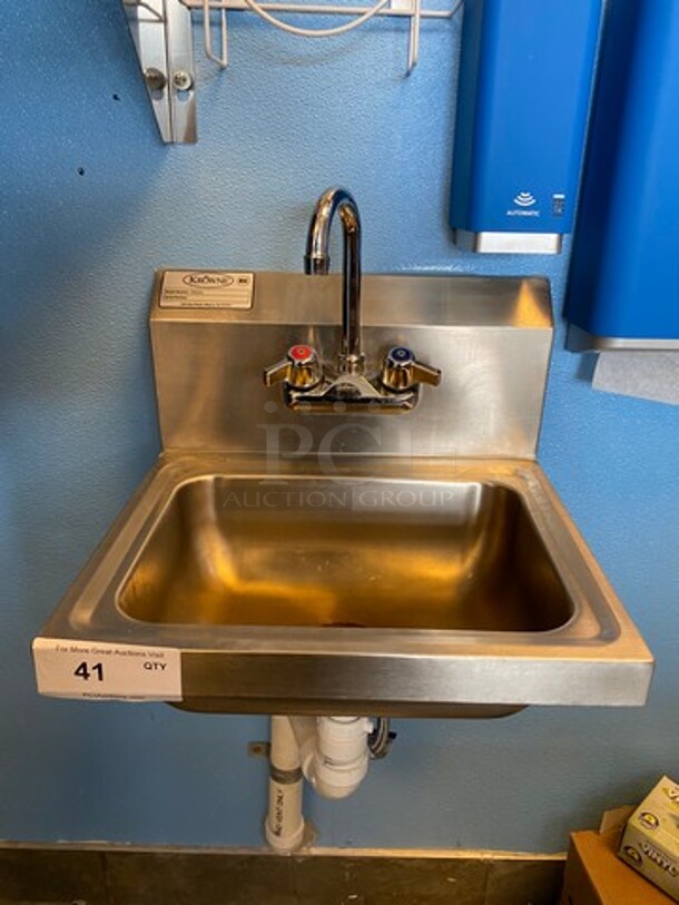 Krowne Commercial Stainless Steel Hand Sink! With Back Splash! With Faucet And Handles! Model: WM200 - Image 1 of 7