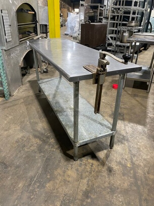 Solid Stainless Steel Work Top/ Prep Table! With Mounted Can Opener! With Storage Space Underneath! On Legs! - Image 2 of 9