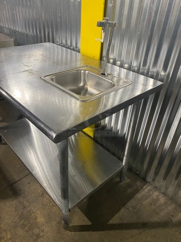 All Stainless Steel Commercial Prep Table! With Right Side Sink! With Water Dispenser! With Underneath Storage Space! On Legs! - Image 2 of 8