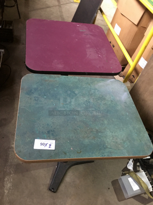 Maroon Top And Blue Green Top Square Tables! With Black Metal Base! 2x Your Bid!