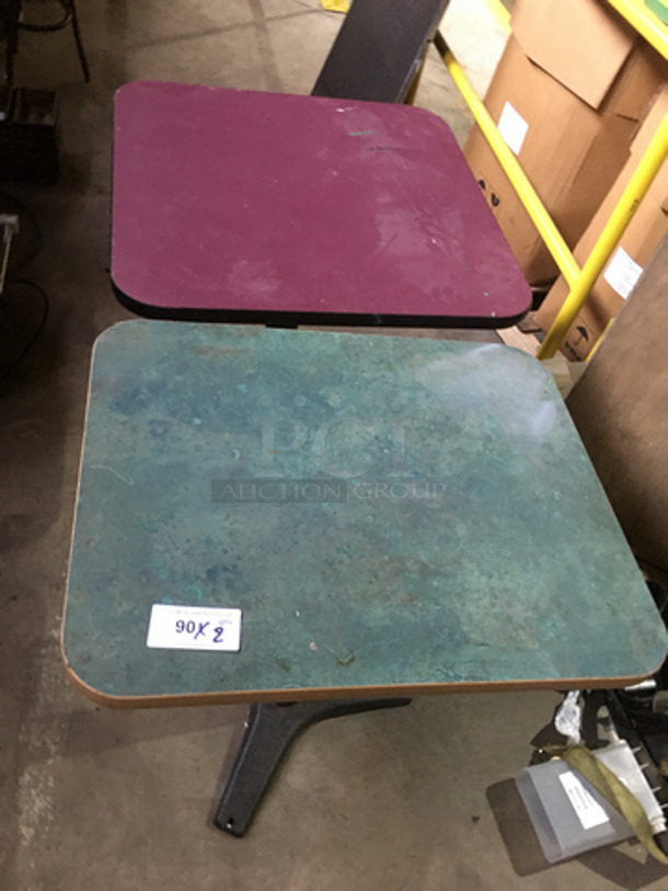 Maroon Top And Blue Green Top Square Tables! With Black Metal Base! 2x Your Bid! - Image 1 of 5