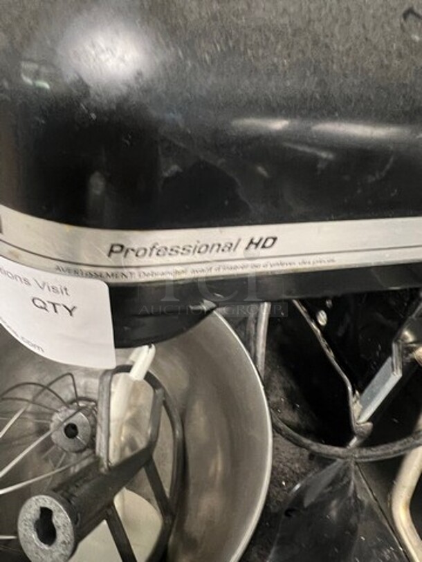 Kitchen Aid Countertop Planetary Mixer! With Mixing Bowl! With Whisk, Hook And Paddle Attachments! WORKING WHEN REMOVED! Model: PROFESSIONALHD - Image 3 of 5