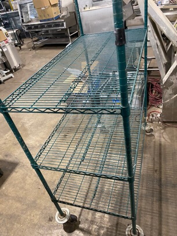 Metro Green Poly Coated 3 Tier Shelf! On Casters! BUYER MUST DISMANTLE! PCI CANNOT DISMANTLE FOR SHIPPING! PLEASE CONSIDER FREIGHT CHARGES! - Image 3 of 5