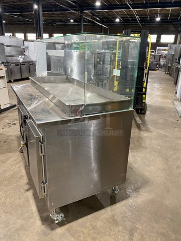 ALL Stainless Steel Commercial Refrigerated Food Serving Station Counter/Cold Pan! With Sneeze Guard! With 2 Door Storage Space Underneath!  On Casters! 120V 1Phase! - Image 3 of 8
