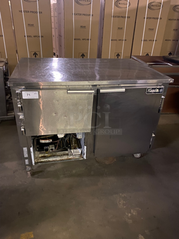 Leader Commercial 2 Door Lowboy/Worktop Cooler! All Stainless Steel! On Casters! Model: FB48SC SN: PV09S1911 115V 60HZ 1 Phase