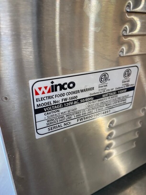 Winco Commercial Countertop Single Well Food Warmer! All Stainless Steel! Model: FWS600 SN: FWS60010014891 120V - Image 5 of 9