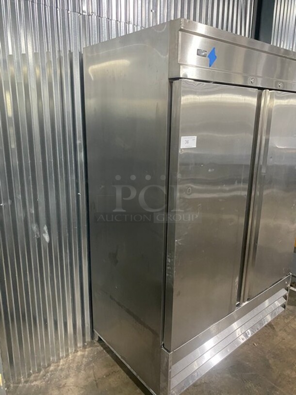 Summit Stainless Steel Commercial 2 Door Reach In Cooler w/ Poly Coated Racks on Commercial Casters! MODEL SCRR490 115V  - Image 2 of 11