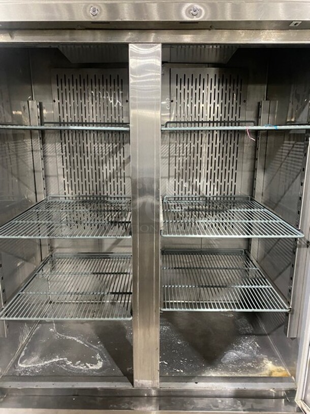 Summit Stainless Steel Commercial 2 Door Reach In Cooler w/ Poly Coated Racks on Commercial Casters! MODEL SCRR490 115V  - Image 5 of 11