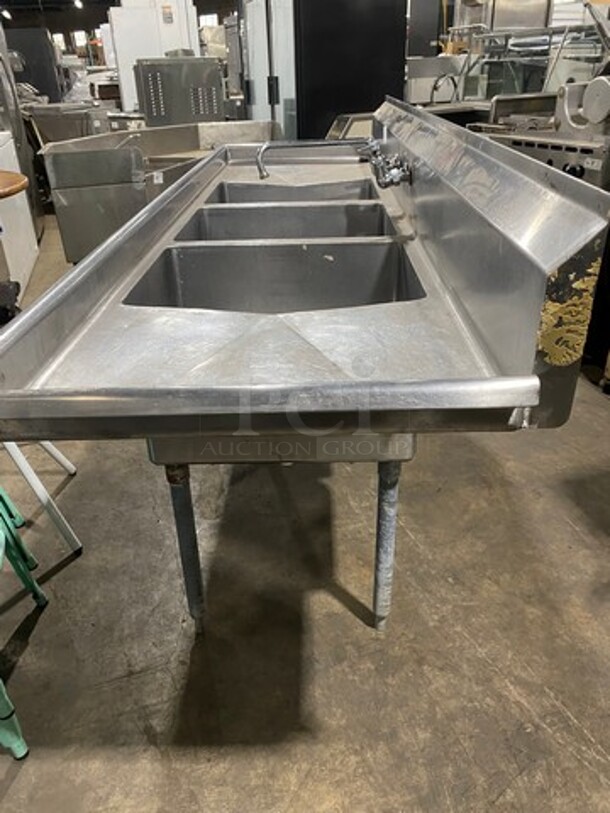 Aero Commercial 3 Compartment Dish Washing Sink! With Dual Side Drain Board! With Faucet And Handles! With Back Splash! All Stainless Steel! On Legs! - Image 5 of 9