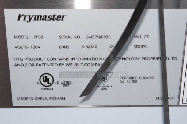 BRAND NEW SCRATCH & DENT! Frymaster PF80R 80 lb. Portable Fryer Oil Filter with Reversible Pump - 120V, 1/3 hp. Unit is dented on the left and right side panels. S/N: 2405YA0036 17-1/4x30-1/4x24-3/4 - Image 3 of 11