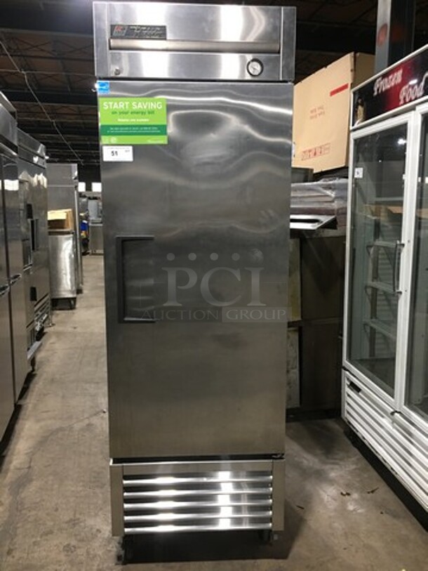 NICE! True Single Door Reach-In Freezer! Solid Stainless Steel! On Casters! Model: T23F SN: 7510251 115V 60HZ 1 Phase