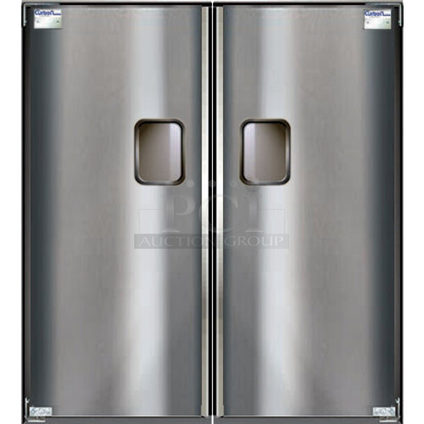 BRAND NEW SCRATCH & DENT! Curtron Service-Pro Series 30 Double Aluminum Swinging Traffic Door - 72" x 84" Door Opening - Minor Scratches, Dents & Scuff Marks  - Image 1 of 3