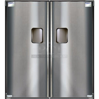 BRAND NEW SCRATCH & DENT! Curtron Service-Pro Series 30 Double Aluminum Swinging Traffic Door - 72" x 84" Door Opening - Minor Scratches, Dents & Scuff Marks 