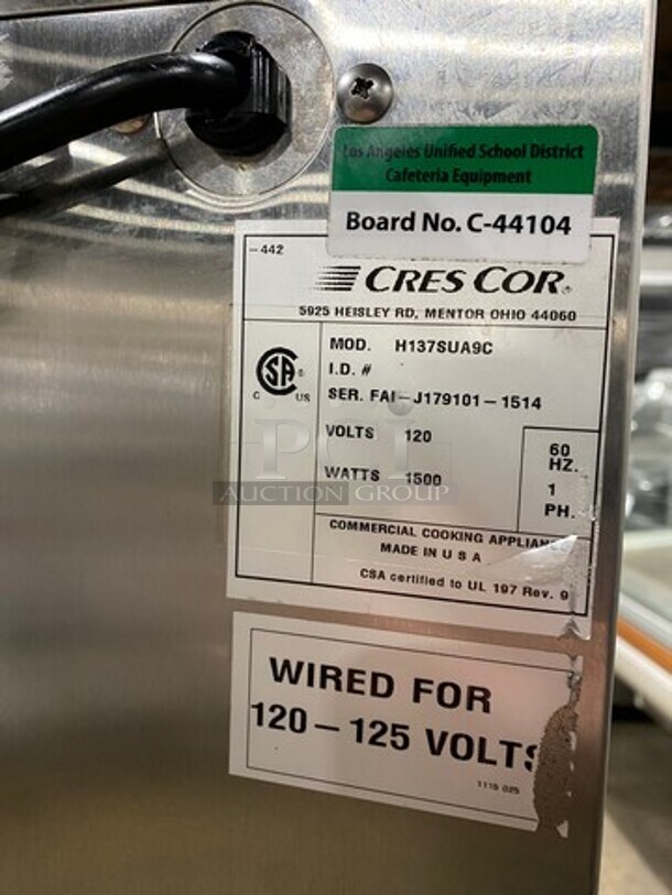 Cres Cor Commercial Heated Holding Cabinet/ Food Warmer! All Stainless Steel! On Casters! Model: H137SUA9C SN: FAIJ1791011514 120V 1 Phase - Image 7 of 8