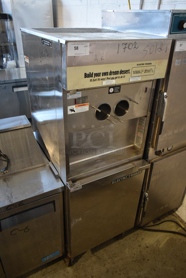 Electro Freeze 88T RMT-232 Stainless Steel Commercial Floor Style Air Cooled 2 Flavor w/ Twist Soft Serve Ice Cream Machine on Commercial Casters. 208-230 Volts, 3 Phase.  - Image 2 of 7