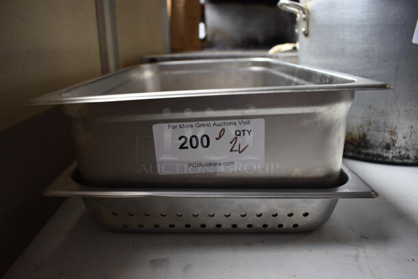 ALL ONE MONEY! Lot of 2 Stainless Steel Full Size Drop In Bins. Straining 1/1x2 and Solid 1/1x6.  - Image 3 of 3