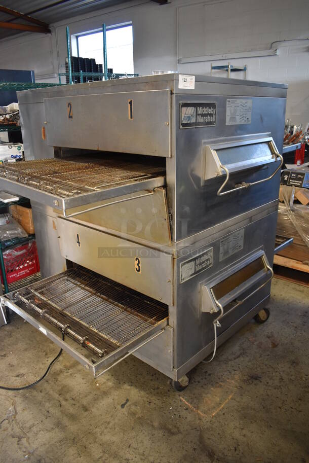 2 Middleby Marshall PS200 S8 Stainless Steel Commercial Natural Gas Powered Conveyor Pizza Oven on Commercial Casters. 120,000 BTU. 84x51x64. 2 Times Your Bid!