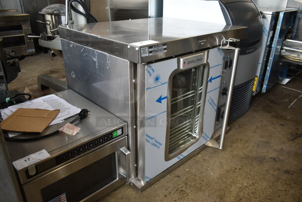 BRAND NEW SCRATCH AND DENT! 2022 Garland MCO-E-5-C Stainless Steel Commercial Electric Powered Half Size Convection Oven w/ View Through Door, Metal Oven Racks and Thermostatic Controls. 208 Volts, 3 Phase.  - Image 4 of 7