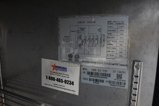 Omcan Model UBB-24-72F Metal Commercial 3 Door Back Bar Cooler w/ Poly Coated Racks. 72.5x24.5x36.5. Tested and Powers On But Does Not Get Cold - Image 5 of 8