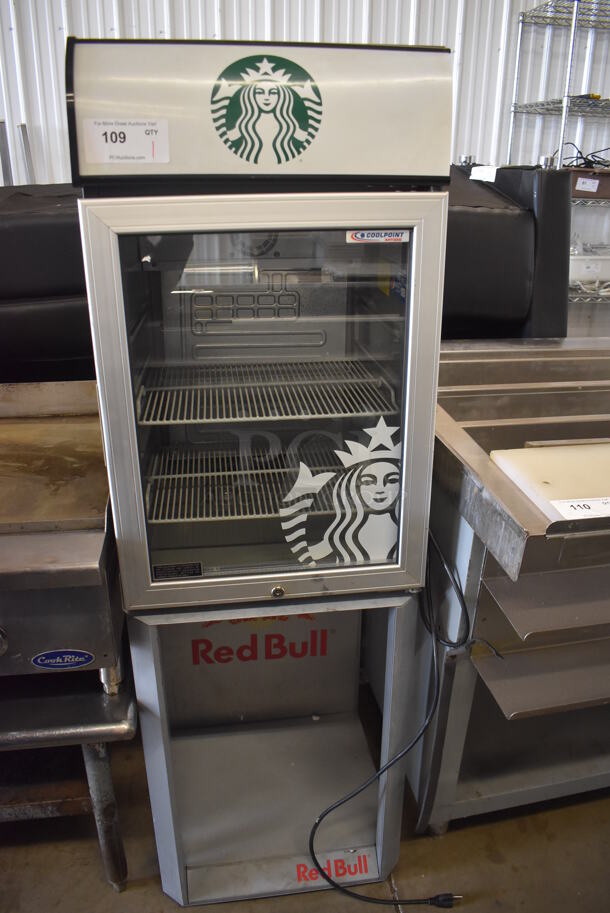 ATC Coolers CTB100 Metal Commercial Mini Cooler Merchandiser on Red Bull Stand. 115 Volts, 1 Phase. Tested and Working!