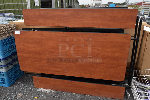 BRAND NEW SCRATCH AND DENT! Wood Pattern Folding Cafeteria Table on Commercial Casters. - Image 1 of 3